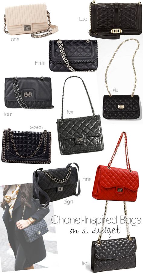10 Chanel Inspired Bags On A Budget ($20-$300!) Ladies Purses Handbags Style, Chanel Quilted Bag, Classy Purses, Channel Bags, Purse Trends, Trendy Purse, Expensive Bag, Trendy Purses, Chain Strap Bag