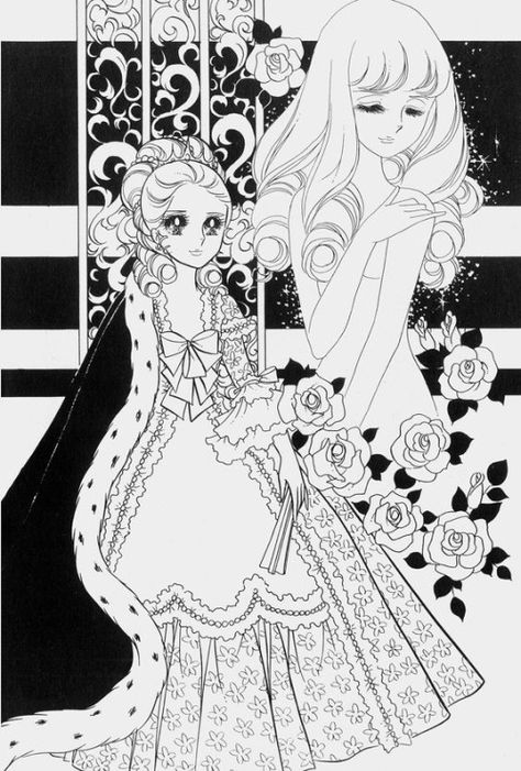 Classic Shoujo Riyoko Ikeda, Shojo Anime, Vintage Manga, Lady Oscar, Japanese Drawings, Princess Coloring, La Rose, Shoujo Manga, Coloring Book Art
