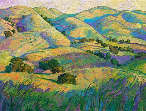 California wine country rolling hills, painted by American expressionist painter Erin Hanson Fine Art Prints Artists, Erin Hanson, Contemporary Impressionism, Modern Impressionism, Impressionism Art, Rolling Hills, Art Wall Art, Paper Print, Wine Country