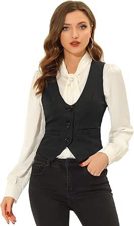 Allegra K Vintage Vest for Women's Button Up Jacquard Steampunk Suit Waistcoat with Pockets Manche, Vintage Waistcoat, Black Suit Vest, Steampunk Jacket, Suit Waistcoat, Gilet Costume, Sleeveless Suit, Types Of Jackets, Vintage Vest