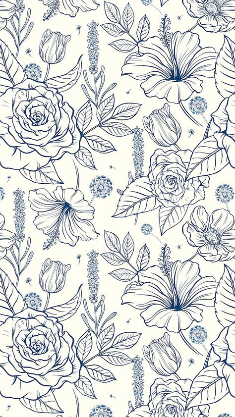 Iphone Wallpaper Lavender, Iphone Wallpaper Blue, Wallpaper Lavender, Flower Pattern Drawing, Wallpaper Seamless, Flower Print Pattern, Wallpaper Love, Flower Mobile, Color Drawing Art