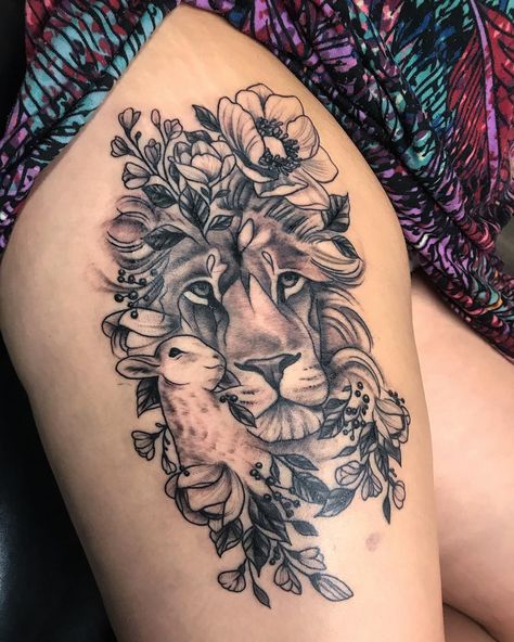 Christian Dainty Tattoos For Women, Tattoo Sleeve Christian, Lion And Lamb Tattoo Women Simple, Woman Cover Up Tattoo Ideas, Lion Bible Tattoo, Lion And The Lamb Tattoo For Women, Lamb And Lion Tattoo, The Lion And The Lamb Tattoo, Christian Lion Tattoo For Women