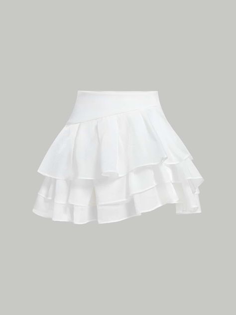 White Casual Collar  Knitted Fabric Plain Layered/Tiered Embellished Slight Stretch  Women Clothing H And M Skirts, Whote Skirt, Cute Skirts Aesthetic, White Skirt Aesthetic, White Layered Skirt, Girly Skirts, Cute White Skirt, White Summer Skirt, Aesthetic Skirt