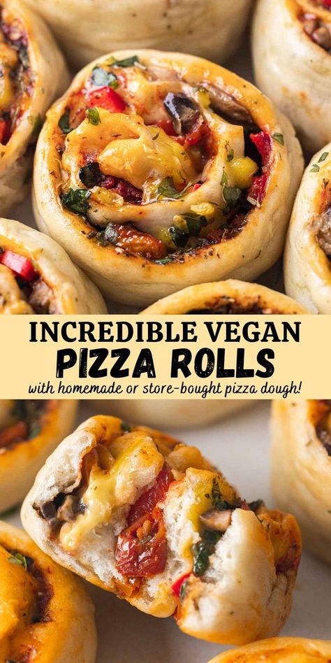 Vegan Pizza Rolls, Resepi Biskut, Plat Vegan, Vegan Party Food, Quick Snack, Tasty Vegetarian Recipes, Pizza Rolls, Vegan Appetizers, Vegan Pizza