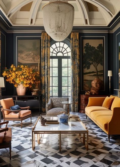 Bold ideas to include in your maximalist interior design project. Museum House Interior, Parisian Maximalist Decor, Maximalist Foyer, Maximalist Interior Living Room, Colonial House Interior Design Living Room, 1910 Interior Design, Colonial Chic Interior Design, Modern Regency Interior, Modern Italian Interior Design