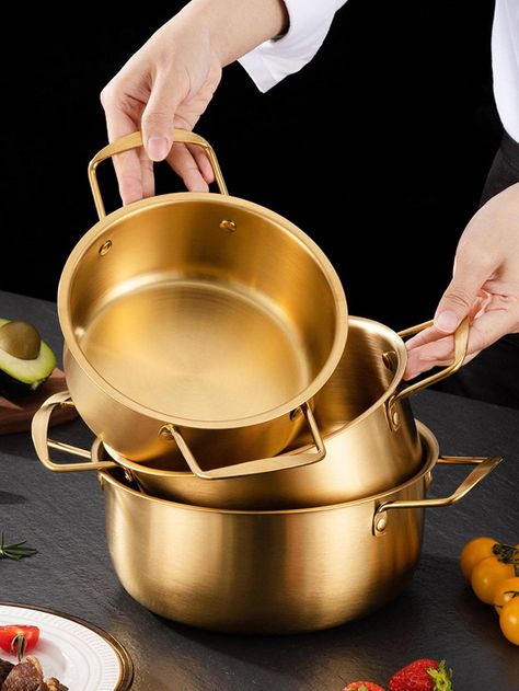 Gold  Collar  Stainless Steel   Embellished   Kitchen & Dining Korean Cuisine, Korean Kitchen Tools, Gold Kitchen Utensils, Brush Brass, Gold Kitchen Accessories, Korean Kitchen, Korean Cooking, Egg Drop Soup, Egg Drop