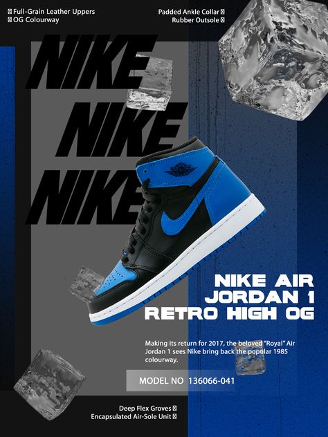 #poster #posterdesign #design #2d #3d #designer #nike #nikeposter Jordans Poster, Nike Poster Design, Nike Poster, Jordan Poster, Sneaker Posters, Product Animation, 3d Product, Animation Video, Air Jordan 1 Retro High Og