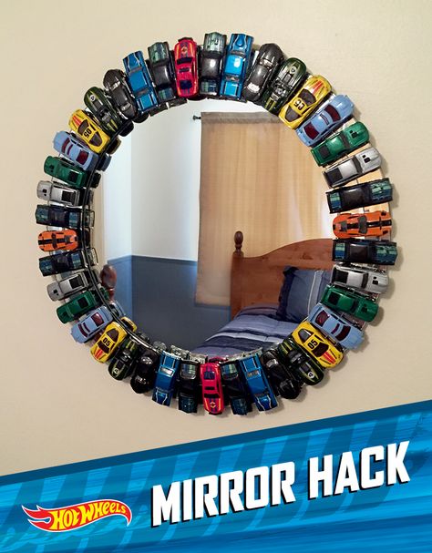 DIY Hot Wheels Mirror from Hot Wheels Hot Wheels Mirror, Diy Toys Car, Car Bedroom, Cars Room, Toddler Boys Room, Future Apartment Decor, Cute Bedroom Decor, Toddler Bedrooms, Apartment Decor Inspiration