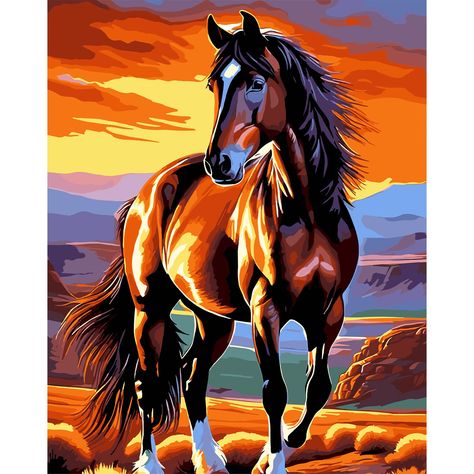 PRICES MAY VARY. Colorful Painting Decor: Paint by numbers for adults beginners horse oil painting on canvas, vivid horse painting kit without frame, you can finish a perfect animal paintwork without any basic knack of painting. DIY Painting Kits: Our horse painting by number kit included 1 canvas + 3 painting brushes + 2 metal hook with screw + 1 set of acrylic paints. The horse paint by number canvas' overall size is 47x57cm/18.5x22.4", and the paintable part is 40x50cm/15.7x19.6". Easy to Pai Pai, Horse Acrylic Painting, Drawing Acrylic, Horse Oil Painting, Animals Drawing, Painting Brushes, Painting Decor, Diy Oils, Colorful Painting