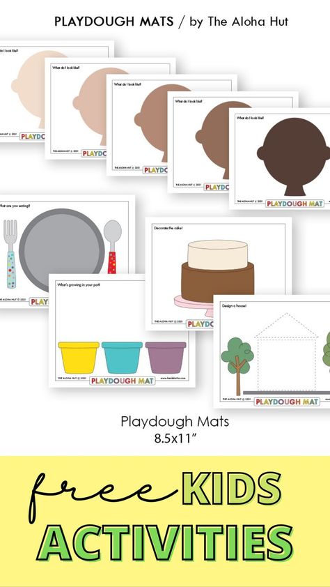 Free printable playdough mats are a great guided play activity for young kids, toddlers, preschoolers, and more. Let kids be creative with mixed media art: playdough, clay, puffy paint, pom poms, and other craft supplies. This is a fun and easy montessori activity with lots of open ended play depending on the art supplies you want to use. Print the free printable playdough mats and kids art activity mats, laminate to use again and again, and let the kids have fun creating simple art with mats! 1st Grade Play Dough Activities, Free Printable Play Dough Mats, Crafts With Play Dough, Play Doh Learning Activities, Things To Laminate Free Printable, Playdoh Learning Activities, Play Dough Shape Mats, Play Dough Face Mats Free Printable, Play Doh Printables