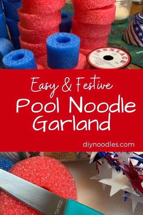 Float Ideas For Parade Christmas, Pool Noodle Christmas Ornaments, Christmas Decor Ideas Pool Noodle, Easy Float Decorations Parade, 4th Of July Decorations With Pool Noodles, Pool Noodle Yard Decor, Parade Throws Ideas, Boat Decoration Ideas, Patriotic Boat Decorations