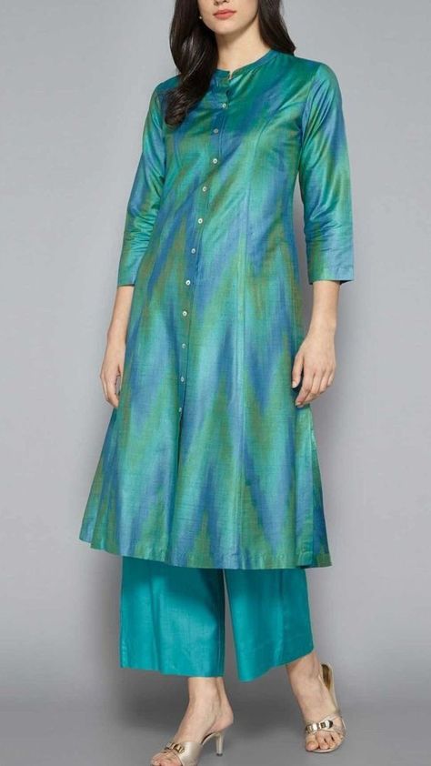 Long Kurti Designs Latest, Kurti Designs Latest Cotton, Cotton Kurti Design, Kurta Plazo, Simple Kurta, Silk Kurti Designs, Stylish Kurtis Design, Churidar Designs, Simple Kurta Designs