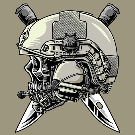 Skull and tactical helm army Premium Vec... | Premium Vector #Freepik #vector #military #army-helmet #military-badge #military-logo Army Helmet Tattoo, Tactical Artwork, Tactical Tattoo, Skull Military, Tactical Design, Military Helmet, Military Tattoo, Tattoo Graffiti, Combat Helmet