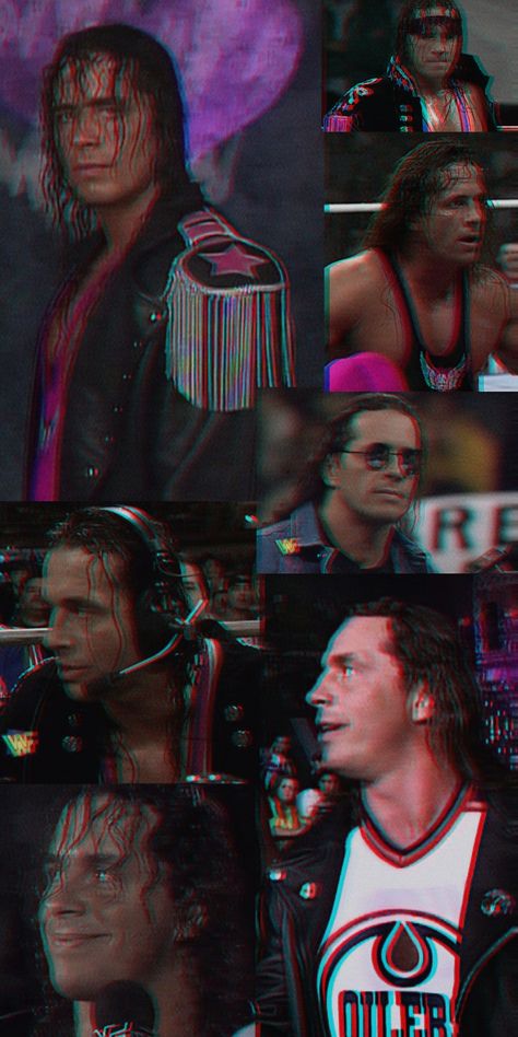 Bret Hart Aesthetic, Wwf Wallpaper, Bret Hart Wallpaper, Wrestler Aesthetic, Pro Wrestling Aesthetic, Wwf Poster, Wrestling Wallpapers, Collage Wallpaper Aesthetic, Hart Wallpaper