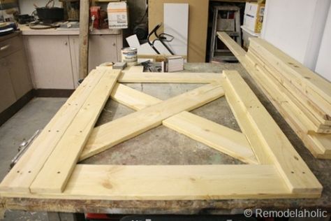 DIY Dutch Barn Door – Remodelaholic Dutch Barn Door, Wooden Baby Gates, Dutch Doors Diy, Barn Door Diy, Barn Door Baby Gate, Dutch Doors Exterior, Exterior Barn Doors, Stall Door, Door Plan