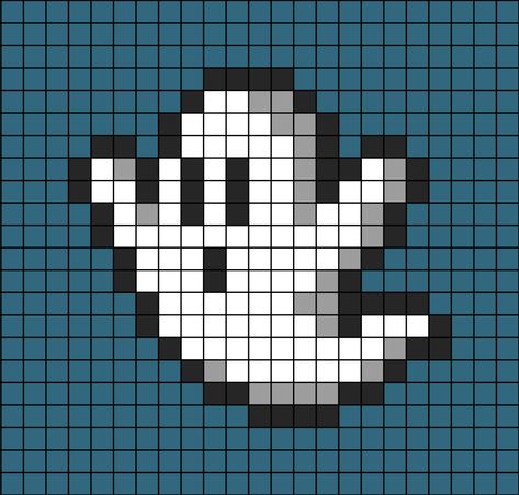 A pixel art template of a ghost. Casper Pixel Art, Pixel Art For Staving Artist, Scary Pixel Art Grid, Pixel Art For Minecraft, Perler Beads Ghost, Easy Pixel Art Halloween, Insect Pixel Art, 20x20 Pixel Art, Halloween Pixelart