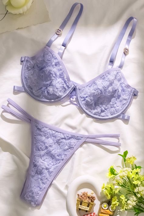 Indulge in romance with our Lavender Floral Lace Lingerie Set! The delicate floral lace detailing adds a touch of femininity, while the soft lavender hue brings a sense of tranquility. Whether it's a special occasion or a simple indulgence, embrace the beauty of self-expression with this enchanting addition to your lingerie collection. Product code: CAA11H3L017VV Features:  Adjustable straps Underwire Low-rise Pattern: Floral Wash Method: Regular Wash Material: 90%POLYAMIDE,10%ELASTANE. Simple Lingerie, Bra Art, Soft Lavender, True Winter, Affordable Swimwear, Lavender Floral, Perfect Bra, Make Memories, Lace Lingerie Set