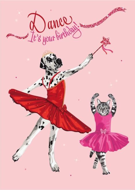 Birthday for Her Cute Dalmatian and Cat in Tutus Dancing card Tutus, Happy Birthday Dancing Queen, Happy Birthday Dancing, Fun Messages, Cute Dalmatian, Holiday Stationery, Vintage Greeting Cards, Card Card, Birthday Fun