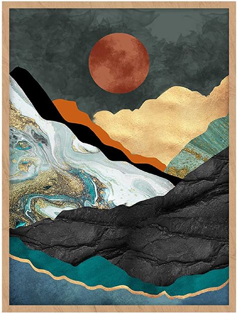 Modern Living Room Paint, Wall Posters Bedroom, Posters For Room Aesthetic, Boho Mountain, Posters For Room, Mid Century Modern Painting, Mountain Wall Decor, Teal Bathroom, Art Deco Painting