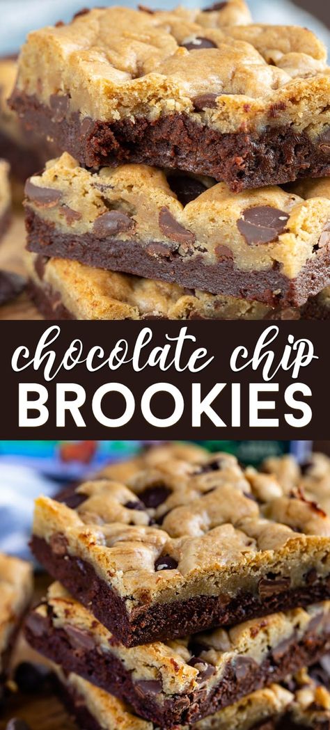 Easy Brookies, Cookie From Scratch, Chocolate Chip Brookies, Homemade Cookie Bars, Brookie Recipe, Easy Dessert Bars, Kek Coklat, Brookies Recipe, Resepi Biskut