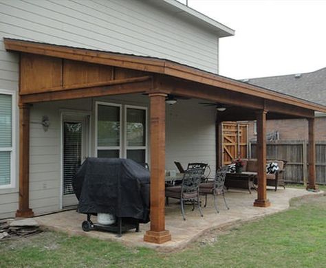 Covered Patios Attached To House Back, Outdoor Lean To Patio Ideas, Lean To Patio Cover With Metal Roof, 10x20 Covered Patio, Wooden Patio Covers Attached To House, Patio Along Back Of House, Cheap Patio Roof Ideas, Leanto Roof Patio, Deck Lean To Roof