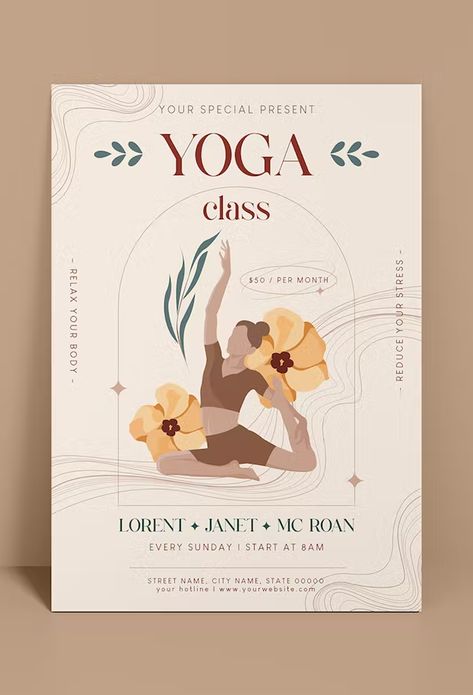 Posters For Yoga Classes, Poster For Yoga Classes, Yoga Pamphlet Design, Yoga Event Flyer, Yoga Advertisement Poster, Yoga Class Template, Yoga Flyer Design Templates, Yoga Flyers Ideas, Yoga Workshop Poster