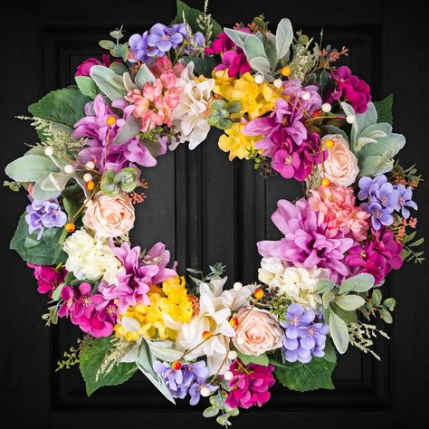 PRICES MAY VARY. Colorful Wreaths for Front Door Year Round: The designer has paired a large number of high-quality silk flowers with bright colors and 100% handmade, giving people a beautiful and natural feeling and helping you create a warm home environment Handmade Wreath for Home Decor: Wreath can be used for various occasions, such as home decoration, party decoration, photo props, wedding decoration, shop decoration, etc., adding a beautiful and pleasant atmosphere to your life Door Wreath Colorful Wreaths, Photo Props Wedding, Spring Summer Wreath, Patio Flowers, Colorful Wreath, Diy Spring Wreath, Painted Clay Pots, Summer Front Door Wreath, Summer Door Wreaths