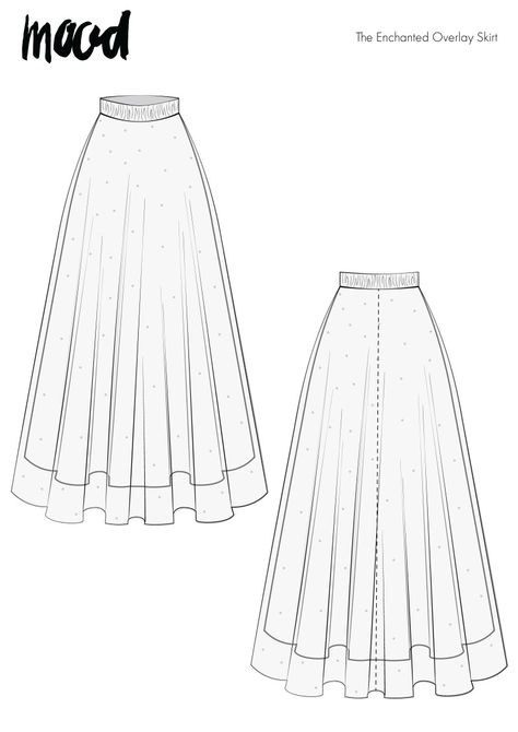 Fairy-Tale Fashion: The Enchanted Overlay Skirt Free Sewing Pattern Croquis, Tops Sewing Patterns Free, Long Skirt Sewing Pattern Free, Long Skirt Free Pattern, How To Sew Skirt, Mood Free Sewing Patterns, Cosplay Sewing Patterns Free, Free Skirt Sewing Pattern, Mood Fabrics Free Pattern