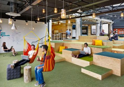 Office Slides? A Draft Beer Bar? Check Out These 6 Innovative (and Fun) Workspaces Airbnb London, Draft Beer Bar, Google Office, Collaboration Area, Interior Kantor, Innovative Office, Open Space Office, Recreational Room, Office Lounge