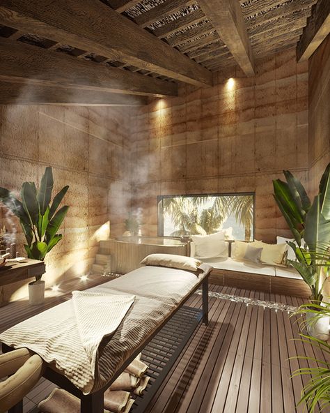 spa room design Recovery Spa Design, Dream Spa Room, Home Spa Layout, Reflexology Spa Interior, Spa Place Design, Desert Spa Aesthetic, Spa Area Design, Biophilic Spa Design, Tulum Spa Design