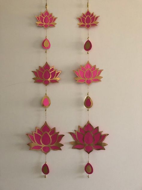 Lotus Flower Wall Decor, Wall Decoration For Festival, Quilling Diwali Decorations, Lotus Ganpati Decor, Lotus Hanging Diy, Pooja Room Wall Decor Diy, Lotus Home Decor, Wall Hangings For Diwali, Diy Crafts For The Home Decoration Wall Art