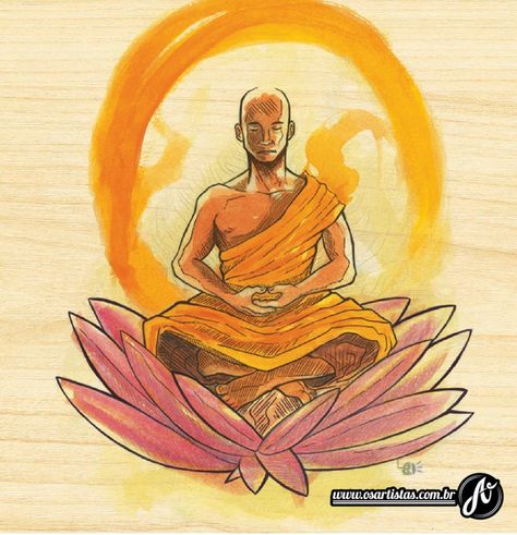 monk meditation on lotus flower illustration. Not original artwork Humour, Monk Meditation Art, Meditation Pose Drawing, Lotus Flower Illustration, Chakra Meditation Art, Meditation Art Spirituality, Meditation Tattoo, Third Eye Art, Monk Meditation