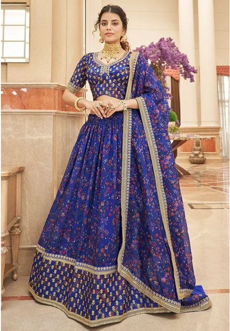 Royal Blue Organza Designer Lehenga Choli Organza Floral Lehenga, Heavy Lehenga, Lehenga Choli Designs, Ghaghra Choli, Reception Lehenga, Organza Lehenga, Blue Organza, Floral Lehenga, Lengha Choli