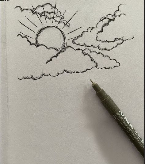 Phönix Drawing, Sun And Cloud Drawing, Easy Sky Drawing, Simple Journal Drawings, Aestethic Sketch, Sun Sketch Simple, Storm Doodle, Sun And Clouds Drawing, Drawings Of Clouds