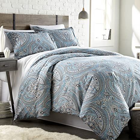 Southshore Fine Linens - The Pure Melody Collection - Comforter Sets, 3 Piece Set, Full/Queen, Aqua Summer Comforter, Paisley Comforter, Paisley Bedding, Paisley Duvet, King Duvet Cover Sets, Comforter Bedding Sets, Fine Living, Reversible Duvet Covers, Print Comforter