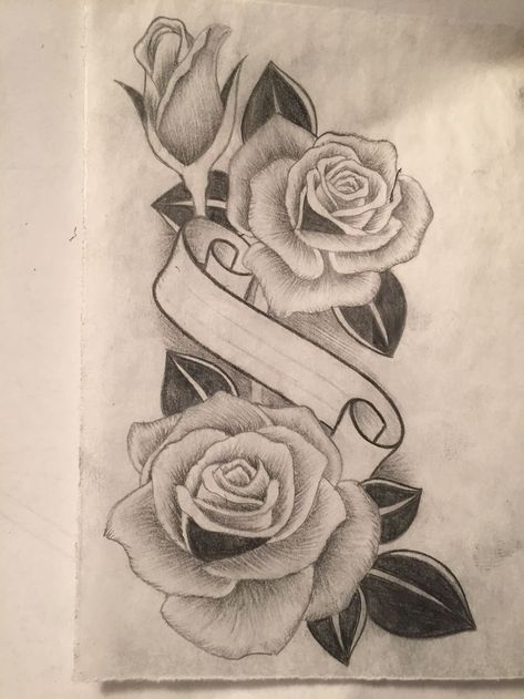 Rose design with banner in center of roses | Flower drawing, Roses drawing, Rose drawing tattoo Rose With Pearls Tattoo Design, Roses With Banner Tattoo, Rose With Banner Tattoo Design, Flower With Banner Tattoo, Rose And Banner Tattoo Design, Rose With Banner Tattoo, Rose Banner Tattoo, Two Roses Tattoo Design, Rose Tattoo Line