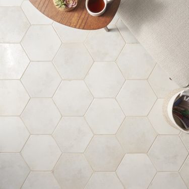 Octogan Tiles Bathroom Floor, Honeycomb Tile Floor Bathroom, Bathroom Floor Tile Tilebar, Hexagon Tiles To Wood Floor Transition, Neutral Hexagon Tile Bathroom, Greige Hexagon Tile Bathroom, Narrow Bathroom Floor Tile, Main Bathroom Floor Tile, Kitchen Tile Floor Hexagon