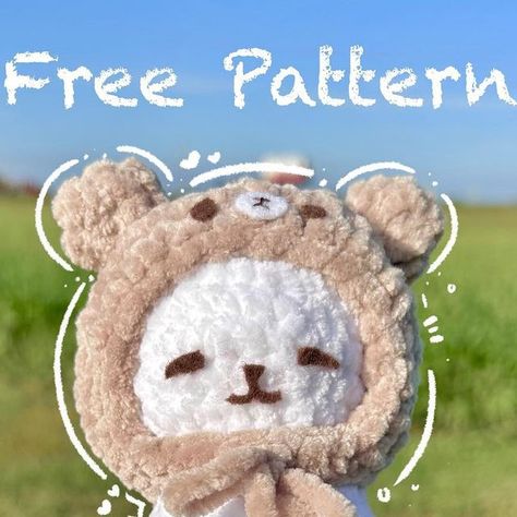 Amigurumi Patterns, Crochet Hat For Dolls, Crochet Hat Bear, Bear Ear Crochet Pattern, Doll Hat Crochet, Cat Ear Crochet Hat Free Pattern, Rilakkuma Crochet Pattern Free, Crochet Bear Hat Pattern Free, Cute Thank You Notes