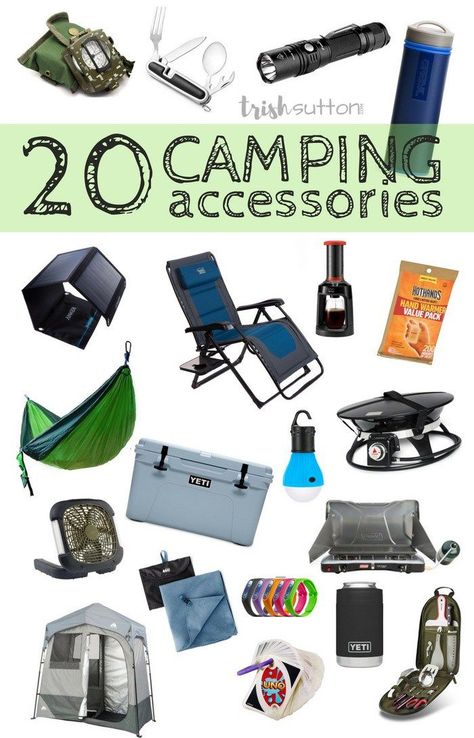 20 awesome Camping Accessories for outdoorsmen; Camping necessities and niceties to take along on your next trip to the great outdoors. Gift Guide for the Camp Crowd. Camping Hacks With Kids, Camping Ideas For Couples, Camping Accessories Gadgets, Camping Necessities, Camping Bedarf, Camping Diy, Camping Gadgets, Family Tent Camping, Camping Lanterns