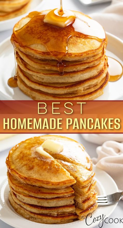 This is THE BEST recipe for Homemade Pancakes. They're fluffy, flavorful, and easy to make from scratch for breakfast or brunch! Pancakes From Scratch Healthy, Old Fashioned Pancakes From Scratch, Easy Pancake Recipe 3 Ingredients, Family Breakfast Ideas, Sweet Pancake Recipe, Cracker Barrel Pancakes, Best Homemade Pancakes, Easy Pancake Recipe, Easy Homemade Pancakes