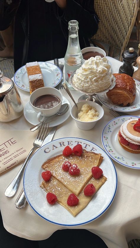 #paris #parisian #cafe #carette #hotchocolaterecipes #tea #afternoontea #europe #french #bakery #summer Essen, Paris Cafes Aesthetic, Paris Breakfast Cafe, Paris Aesthetic Cafe, European Food Aethstetic, French Pastries Aesthetic, Breakfast Cafe Aesthetic, French Cafe Interior, Parisian Cafe Interior