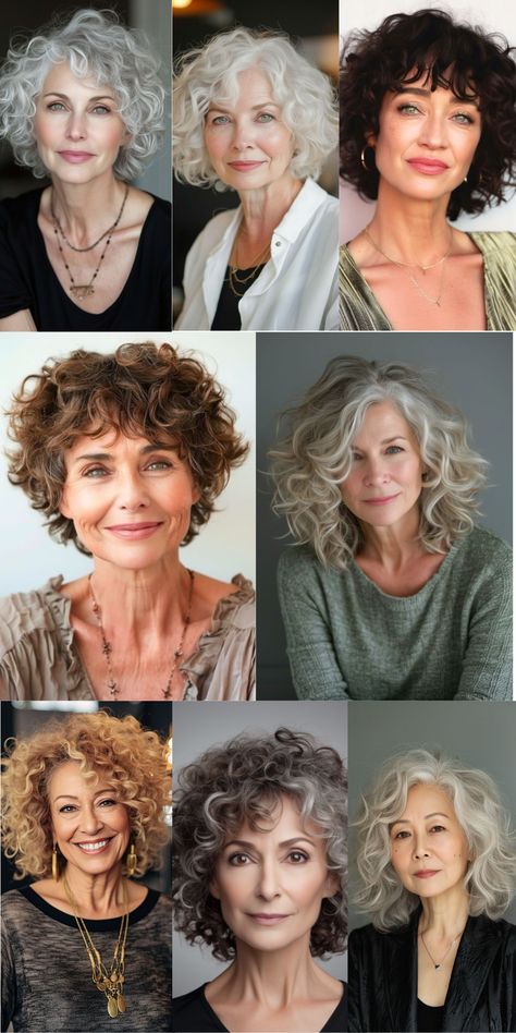 Explore these 55 stunning curly hairstyles for women over 60 that exude elegance and style. From short,  bouncy curls to long,  flowing waves, there's a perfect look for every hair type and texture. Embrace your natural curls and let them shine with these fabulous hairstyle ideas. #CurlyHairstyles #WomenOver60 #HairInspo #NaturalCurls Layered Medium Wavy Haircut, Senior Curly Hairstyles, Curly Hairstyles Over 60 Women, Cute Medium Short Hairstyles, Long Curly Hair For Older Women, Med Length Curly Hair Styles, Curly Hair For 60 Year Old Women, Haircut For Short Wavy Hair For Women, Shaggy Perm Long Hair