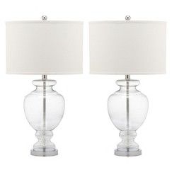 Safavieh Clear Glass Table Lamp - Clear (Set of 2) $179.99 White Bedside Lamp, Cheap Table Lamps, Clear Table Lamp, Clear Glass Table Lamp, Clear Glass Table, Clear Glass Lamps, Cottage Style Interiors, Colored Glass Vases, Table Lamp Set
