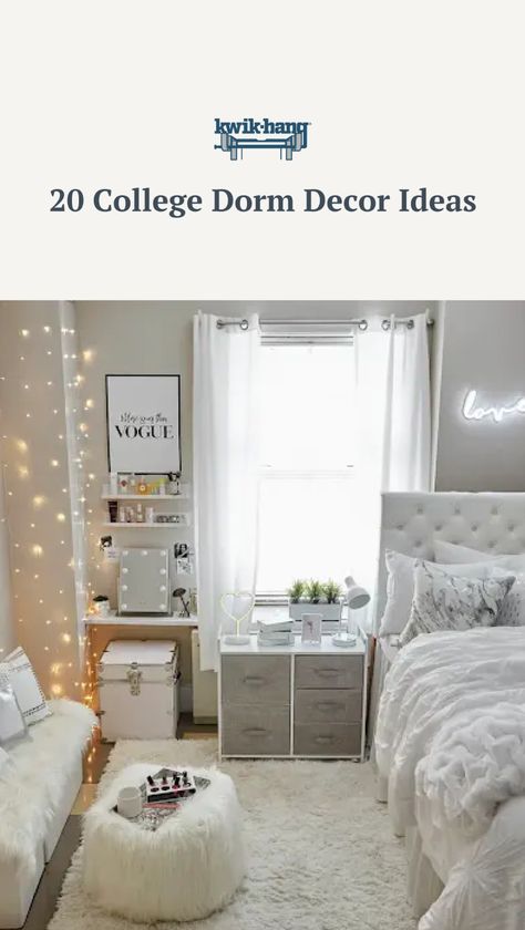 Dreamy Dorm Decor Ideas for Fall. Dive into a collection of Pinterest-worthy dorm room transformations that capture the essence of autumn and student life. Our blog reveals how to effortlessly personalize your space with innovative, no-damage curtain rod brackets and decor ideas that speak to your soul. Start pinning now to craft a dorm room that's as unique as your college journey.   #DormInspiration #PersonalSpace Gray Dorm Room Ideas, Pink And Grey Dorm Room, Grey Dorm Room Ideas, Grey Dorm Room, College Dorm Decor Ideas, Classy Dorm Room, Boy College Dorms, Dorm Decorating Ideas, White Dorm Room