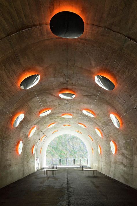 The dark, unwelcoming atmosphere of a tunnel can make them hard to use as interior spaces, but as these refreshed underground passageways prove, there’s light to be found at the tunnel’s end. #architonic #architecture #archilovers #interior #interiorspaces #interiordesign #tunnels #tunnelsinspiration #underground Mad Architects, Light Tunnel, Exhibition Building, Underground Tunnels, Artistic Installation, Social Housing, Indoor Swimming Pools, Creative Artwork, Industrial Buildings