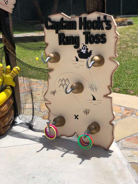 Pirate Theme Games Activities, Pirate Ring Toss Game Diy, Diy Pirate Party Ideas, Cheap Pirate Decorations, Pirate Room Decor Diy, Pirate Party Party Favors, Pirate Trunk Or Treat Games, 3rd Birthday Pirate Party, Pirate Fruit Tray