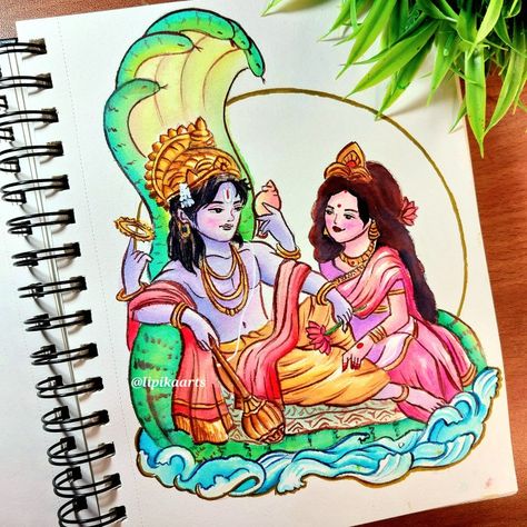 #laxminarayan #drawing Vishnu Lakshmi Paintings, Drawing Of Vishnu Ji, Cartoon God Drawing, Vishnu Drawing Easy, Laxmi Narayan Painting, Narayan Drawing, Easy God Drawing, Laxmi Narayan, Boho Art Drawings