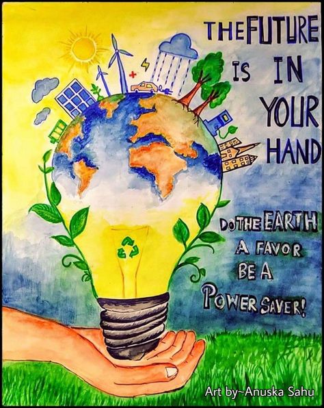 #environment #sustainability #renewableenergy Save Environment Poster Drawing, Energy Conservation Poster, Save Energy Paintings, Save Environment Posters, Save Energy Poster, Go Green Posters, Save Earth Posters, Save Earth Drawing, Save Water Poster Drawing