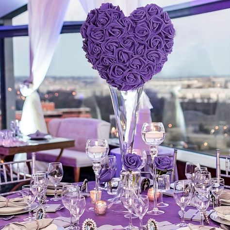 Faster shipping. Better service Quinceanera Purple Theme, Graduation Party Purple, Purple Flower Centerpieces, 50th Birthday Centerpieces, Crown Centerpiece, Decorations For Wedding, Fake Roses, Quinceanera Centerpieces, Purple And Silver Wedding