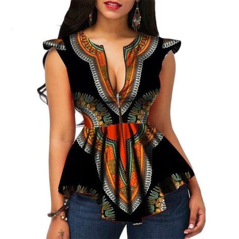 Modern Fashion Womens Tops Dashiki African Print Shirt Kitenge Designs, African Print Shirt, African Tops, African Fashion Designers, African Dashiki, Afrikaanse Mode, African Shirts, African Fashion Modern, Kitenge